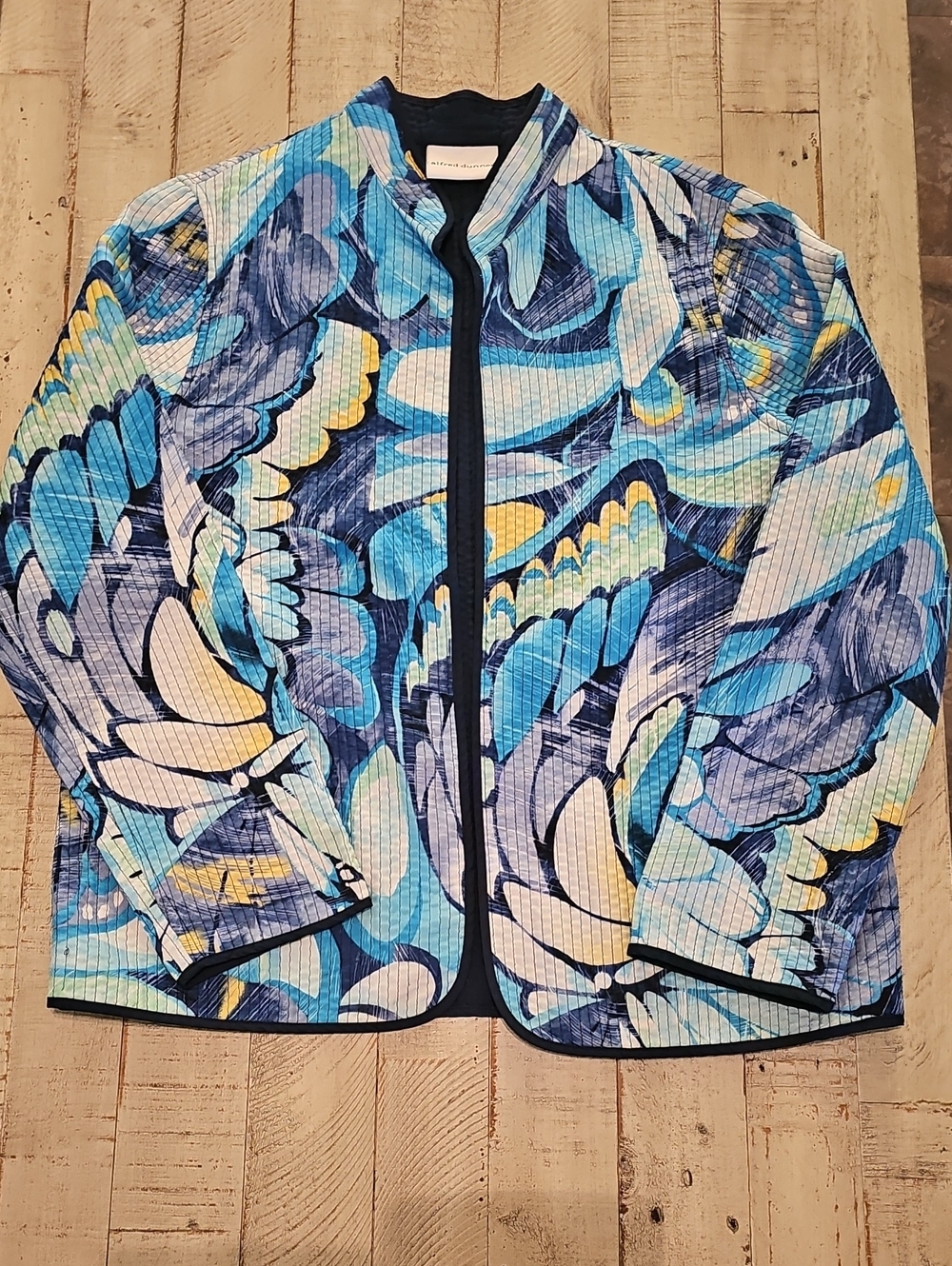 Alfred Dunner Lightweight Blue Floral Quilted Jacket with Navy Trim